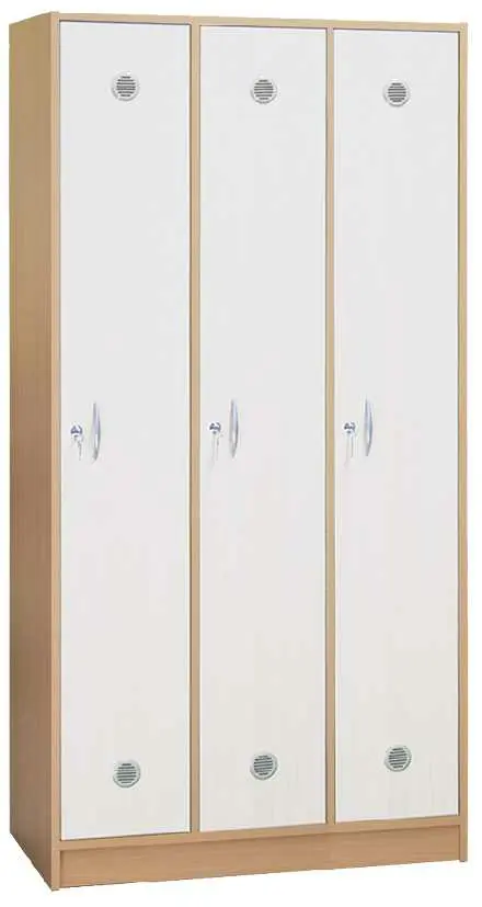 STL - 180 - 90 šatní skříň dřevěná, 3-dveřová, šatní tyč, 1800 x 900 x 500, sokl, korpus buk royal/dveře bílá